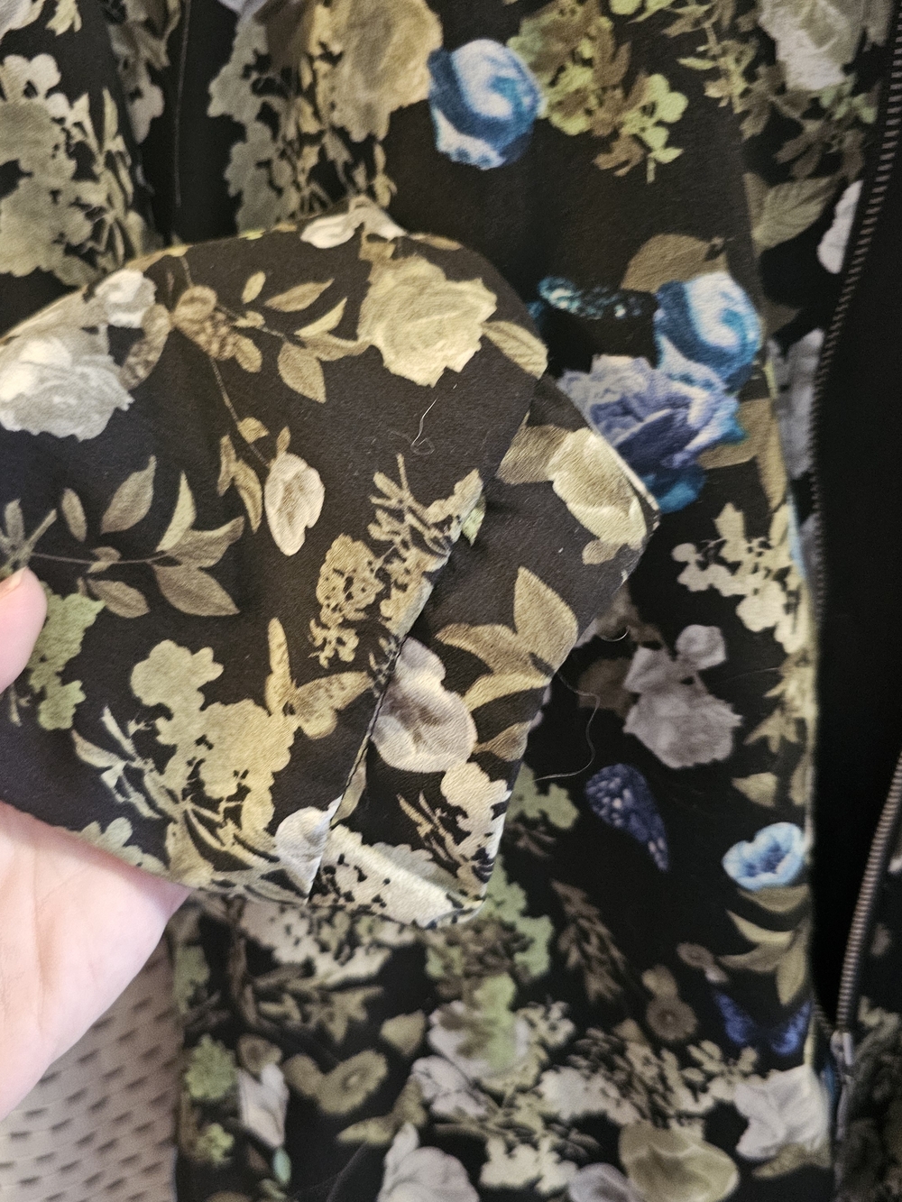 Christopher & Banks Black Floral Bomber Jacket with Blue and Green Blooms - Picture 5 of 6